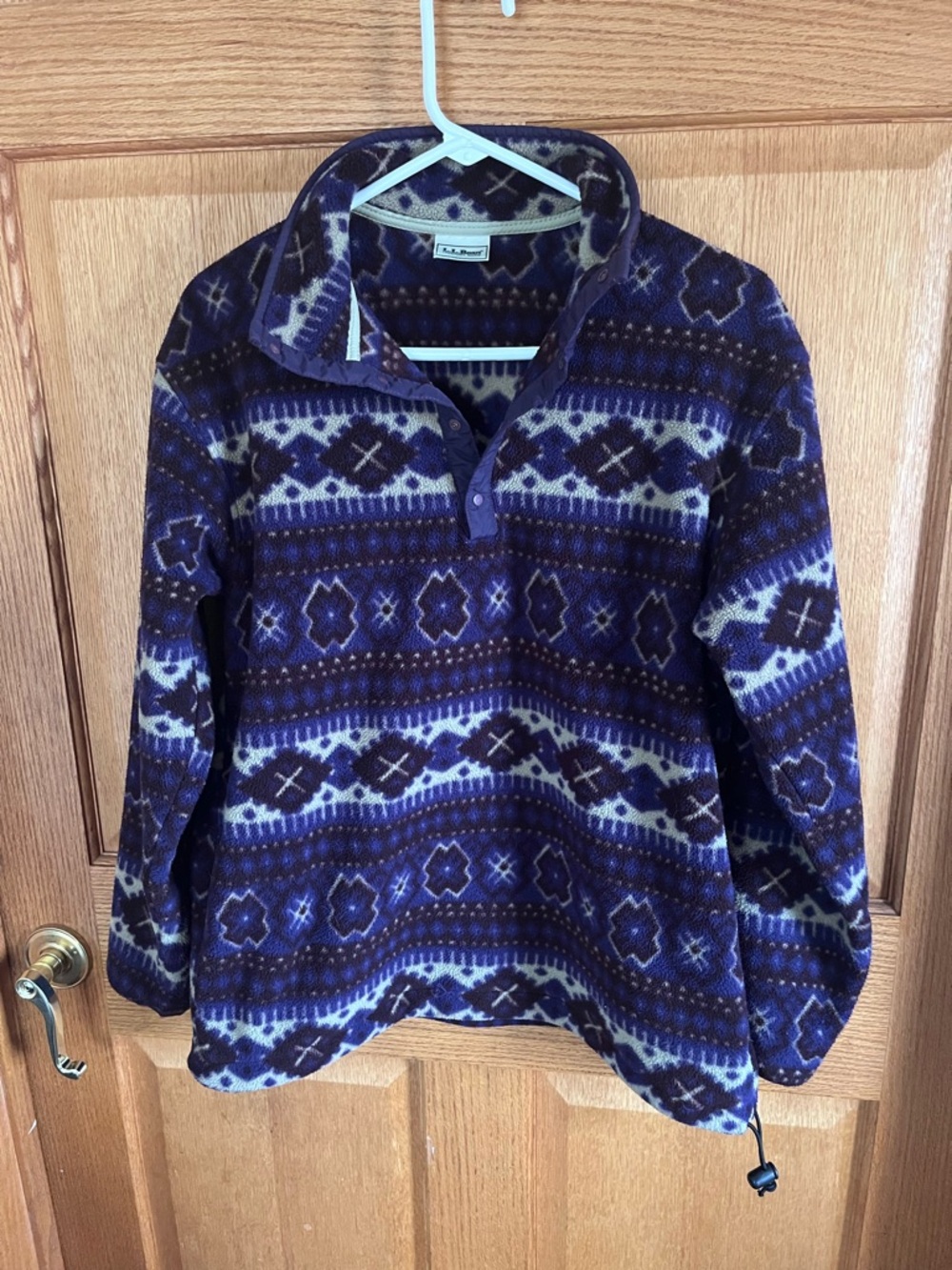 L.L. Bean Purple Fair Isle Snap-Front Fleece Pullover